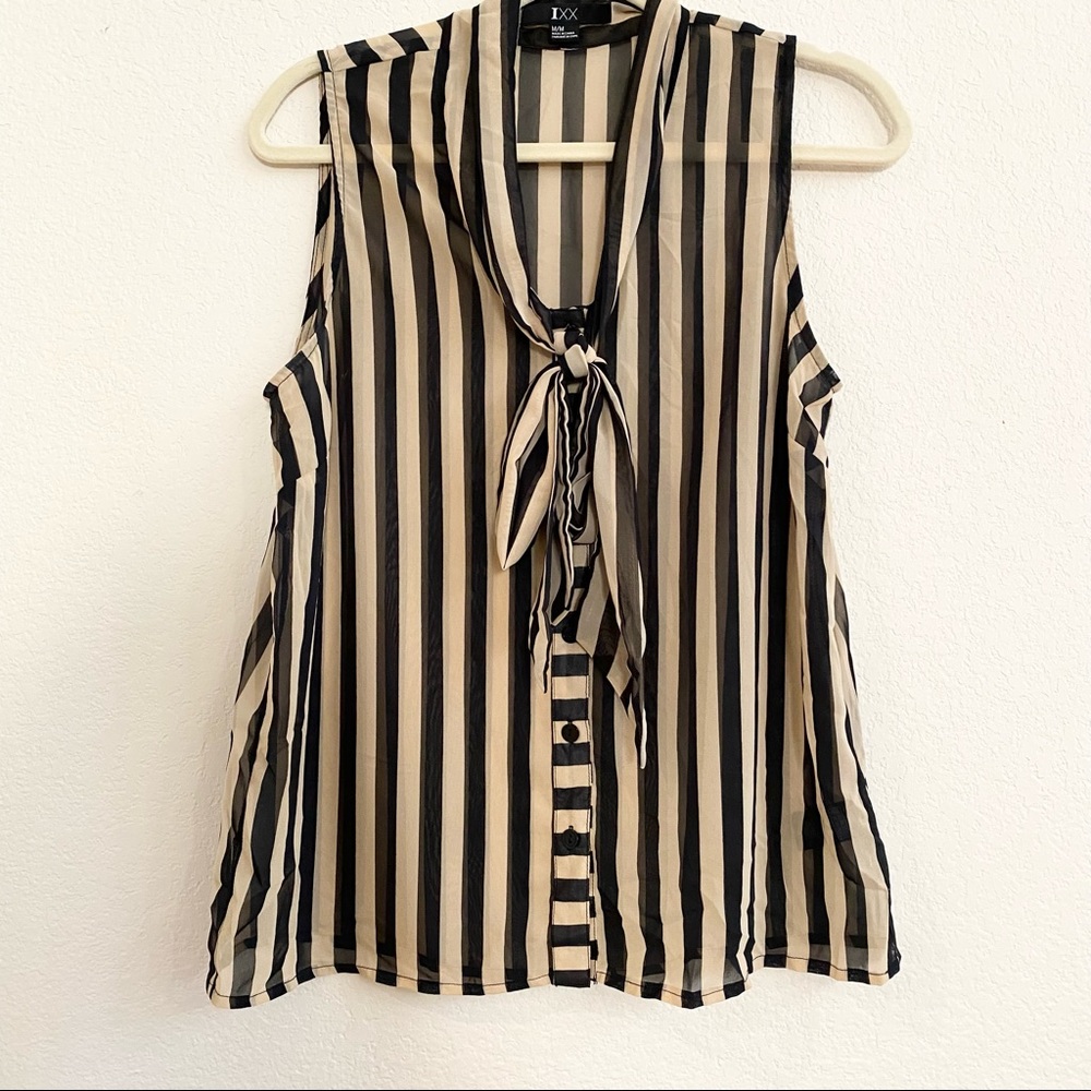 IXX Sheer Black Tan Bow Sleeveless Top SZ M